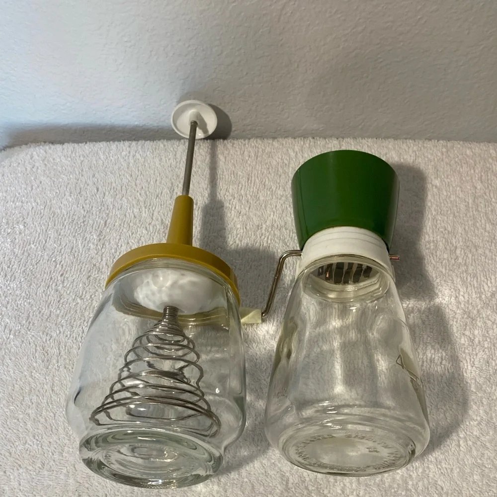 Retro Yellow and Green Glass Kitchen Tools Set